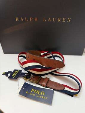 Polo Ralph Lauren Men’s 3X Striped Belt Leather Trim Golf Preppy XXL